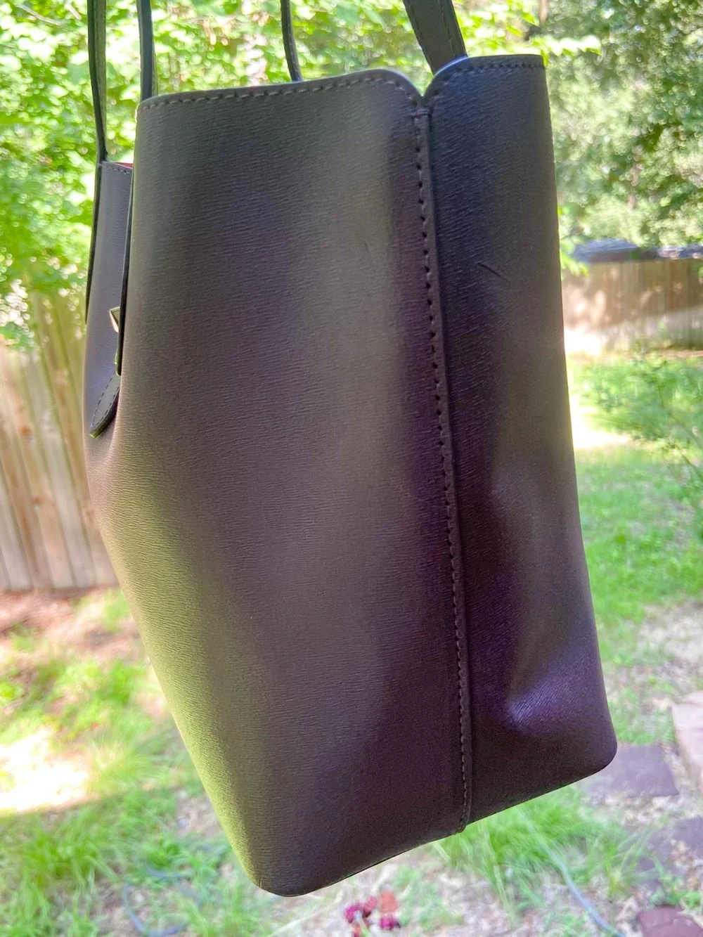 Kate Spade Kaci Small Leather Chocolate Cherry Tote with Clover Turn-Lock
